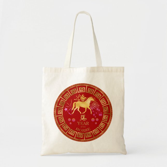 Bolsa Tote Zodiac Horse Red/Dourado ID542 chinês (Frente)