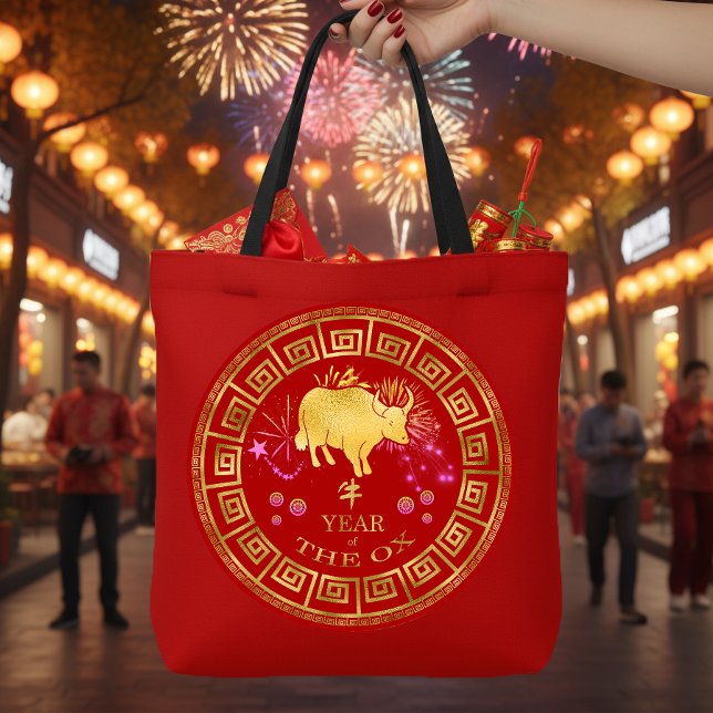 Bolsa Tote Zodiac Ox Red/Dourado ID542 chinês (Criador carregado)