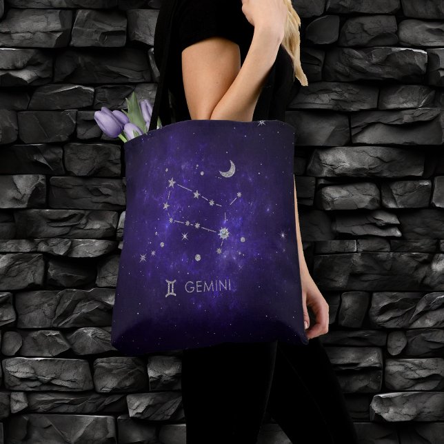 Bolsa Tote Zodiac Purple Gemini | Astrologia Cósmica Horoscóp (Criador carregado)