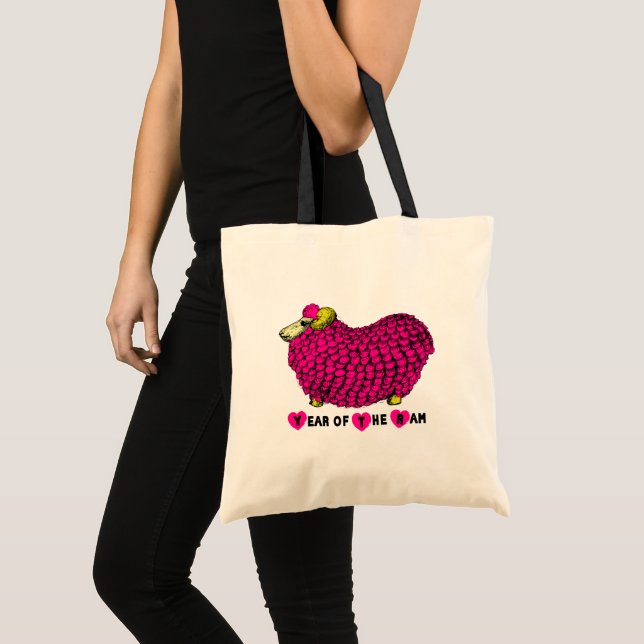 Bolsa Tote Zodiac Tote Bag Chinês, Ano Rosa Engraçado (Frente (produto))