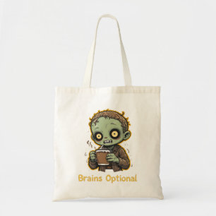Bolsa Tote Zumbi de Café Engraçado e Fofo com Cérebro Opciona