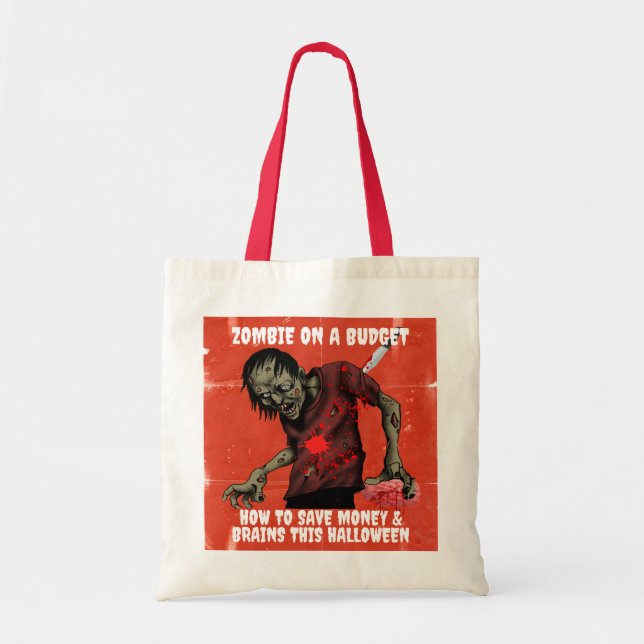 Bolsa Tote Zumbi Engraçado Em Um Halloween De Orçamento (Frente)
