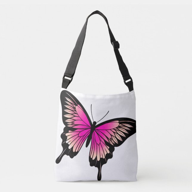 Bolsa transversal com desenho de borboleta magenta (Frente)