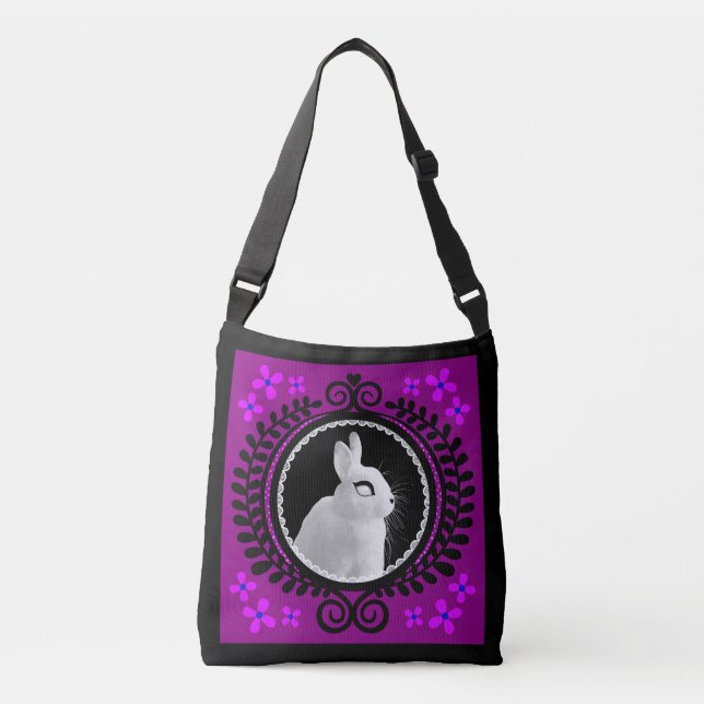 Bolsa transversal / Tote de ombro de coelho branco (Frente)