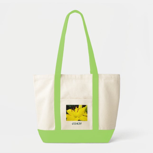 Bolsas COACH com flores amarelas de lírio Jardim (Frente)