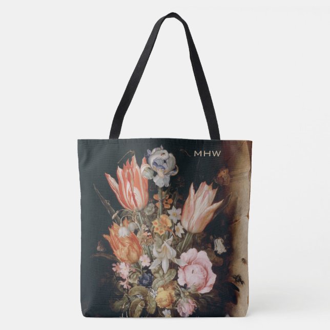 Bolsas de arte de flores monograma personalizado (Frente)