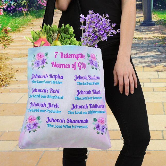 Bolsas de mão cristãs, 7 Nomes Redentores de Deus (Christian Tote Bags. Unique Christian gifts for women. Christian tote bags, shoulder or cross body.)