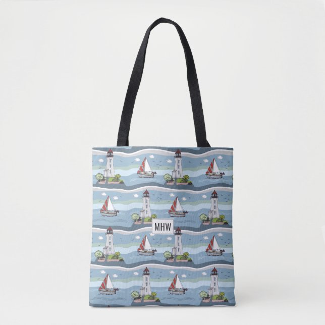 Bolsas de monograma personalizadas de padrão oceân (Frente)