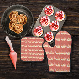 Bolsas de pastelaria, pães de canela e cupcakes ro