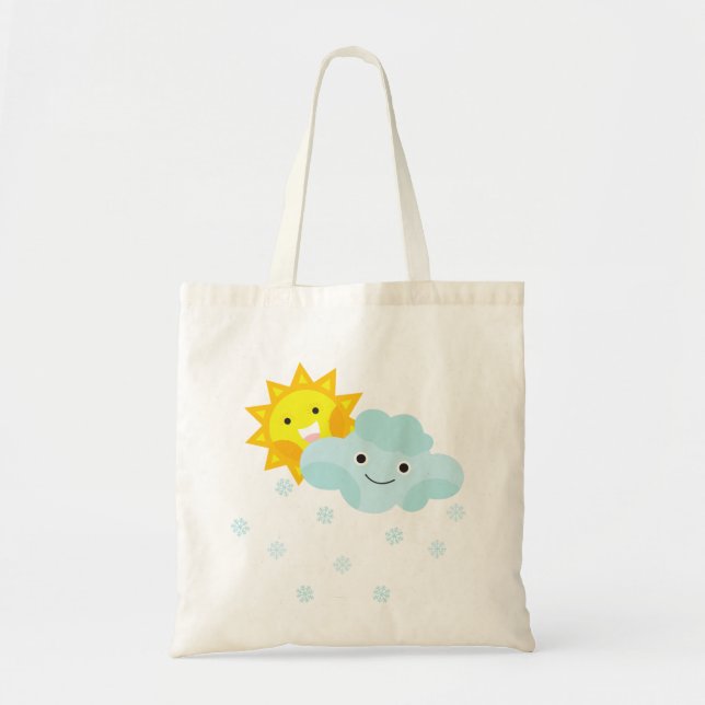 Bolsas Tote com Design de Sol Fofo e Clima (Frente)
