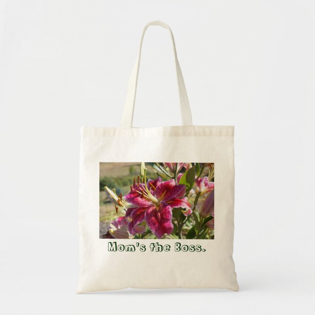 Bolsas Tote Mãe é a Chefe Flores de Lírio Rosa per (Frente)