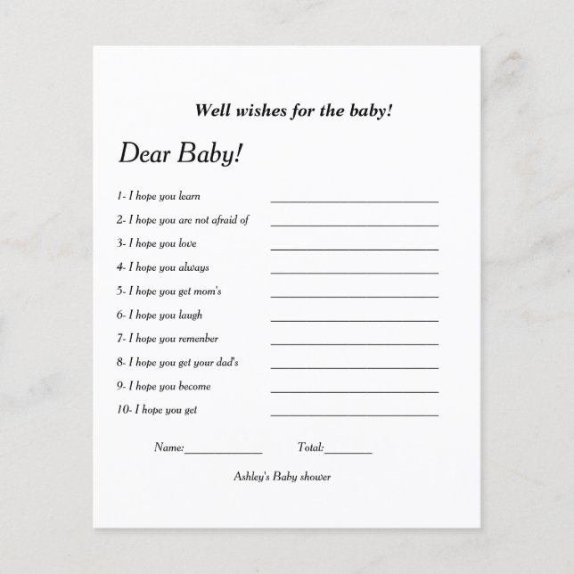 Bom desejo pelo jogo do Chá de fraldas bebê (Frente)