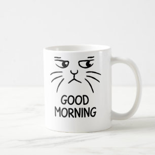 Bom Dia – Caneca de Café com Rosto de Gato Mal-Hum