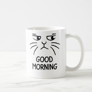 Bom Dia – Caneca de Café com Rosto de Gato Mal-Hum