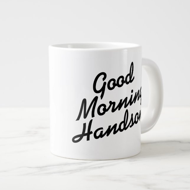 Bom dia, linda caneca preta e branca (Frente Esquerda)