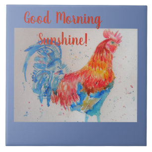 Bom dia Sunshine Blue Rooster Azulejo