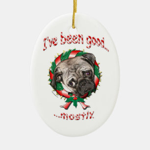 Bom Pug... na maioria! Ornamento Oval de Natal