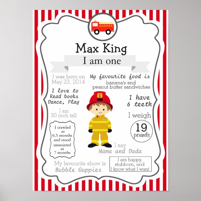 Bombeiro Primeiro poster de Aniversário para um me (Frente)