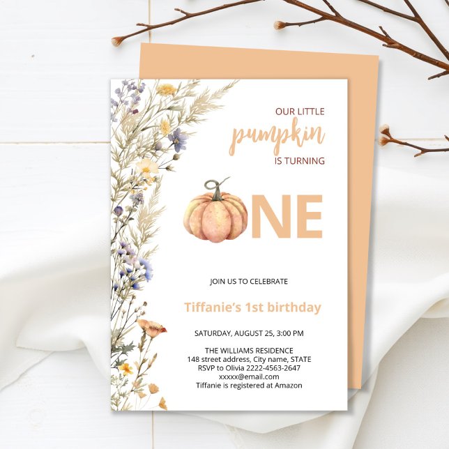 Bompkin no primeiro convite de aniversário (Little Pumpkin Baby Shower Invitation – Fall Autumn Gender Neutral Invite)