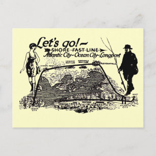 Bonde da Shore Fast Line de 1910 Cartão Postal Ant