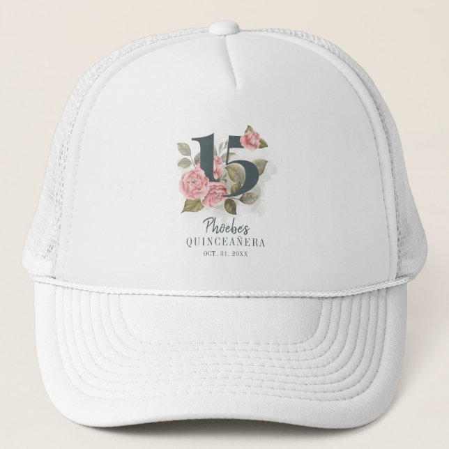 Boné 15 Personalizado Aniversário Quinceanera Floral (Frente)
