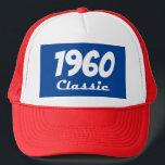 Boné 1960 Classic 60th Birthday Celebration<br><div class="desc">1960 Classic 60th Birthday Celebration Collection. Blue background for a retro look sixtieth birthday celebration design.  Customize the year 1960 to make this a one of a kind personalized gift. Great design from TLS Designs.</div>