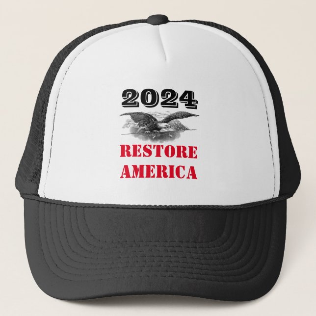 Boné 2024 Election Restore America Trucker Hat (Frente)