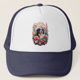 Boné 3D Fantasia Floral Bernese Mountain Dog Birds Ver