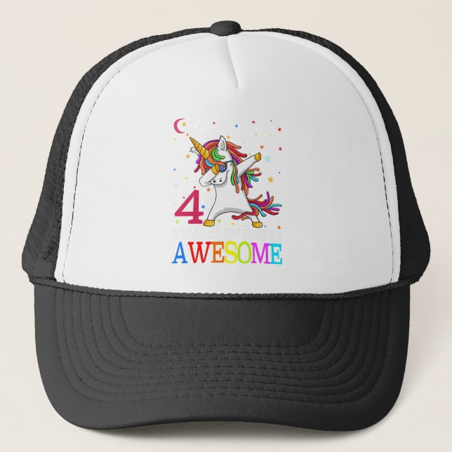 Boné 4.º Aniversário Dabbing Unicorn Party Gift (Frente)