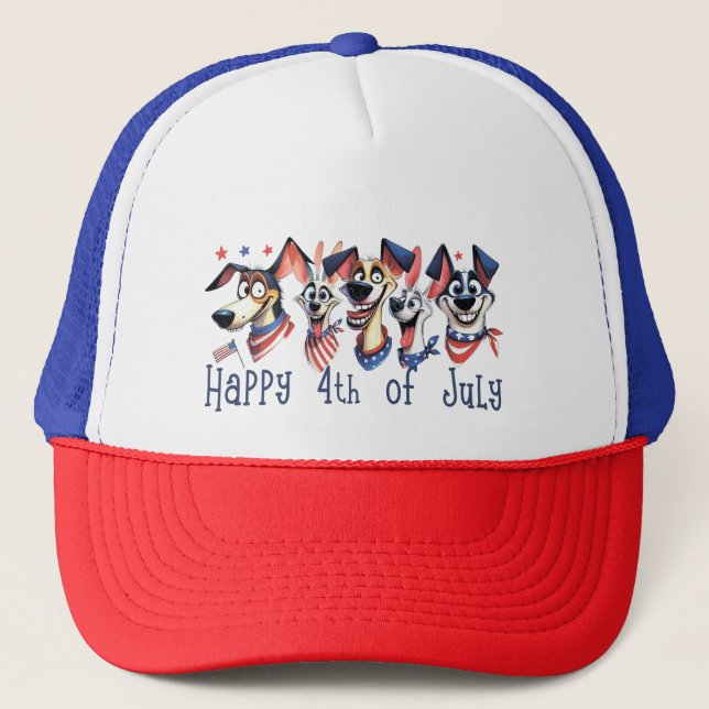 Boné 4 de julho. Dia da Independência. Cães Engraçados (Frente)