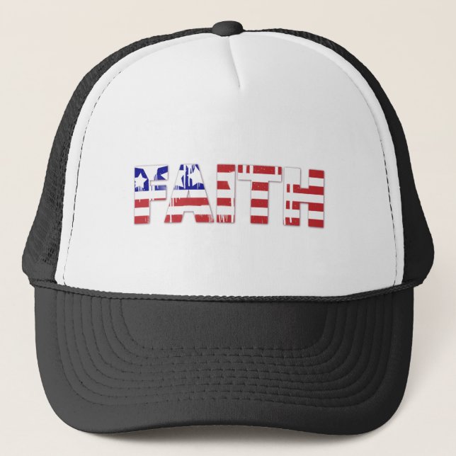 Boné A palavra "Fé" com a bandeira americana (Frente)