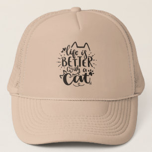 Boné A vida é melhor com uma citação de gato desenhada 
