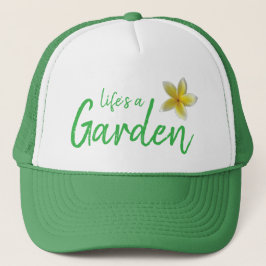 Boné A Vida é um Jardim Chapéu Verde com Plumeria Amare