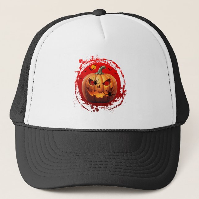 Boné abóbora de halloween aranhas morcegos assustadores (Frente)