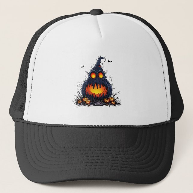 Boné Abóbora Spooky Jack O'Lantern com Olhos Brilhantes (Frente)