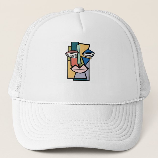 Boné Abstract Cubist Face Art Trucker Hat - Modern Geom (Frente)