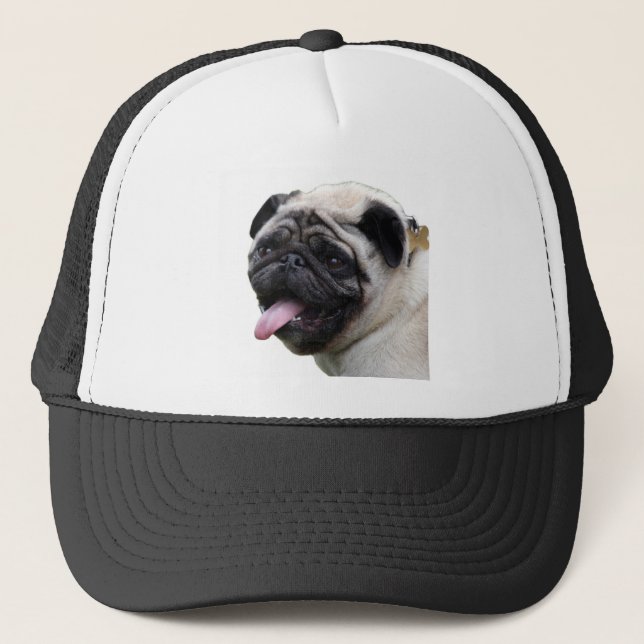 Boné Acessórios de fotos de Pug branco e bonito, adicio (Frente)