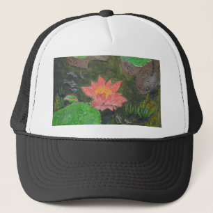 Boné acrílico na canvas, flor de lírio de água rosa
