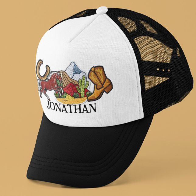 Boné Adesivos de Faux Personalizados Presente de Cowboy (Criador carregado)