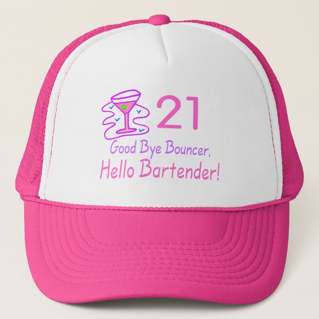 Boné Adeus barman do leão-de-chácara 21 olá! (rosa) (Frente)