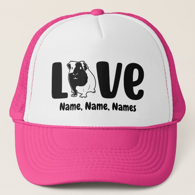 Boné Adicionar Nomes ou Texto, Guiné Pig LOVE em (Frente)