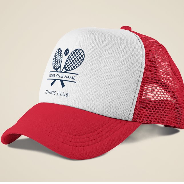 Boné Adicionar o nome do clube Tênis Team Marinho Blue (Lawn Tennis Club Trucker Hat Swag Red and White)