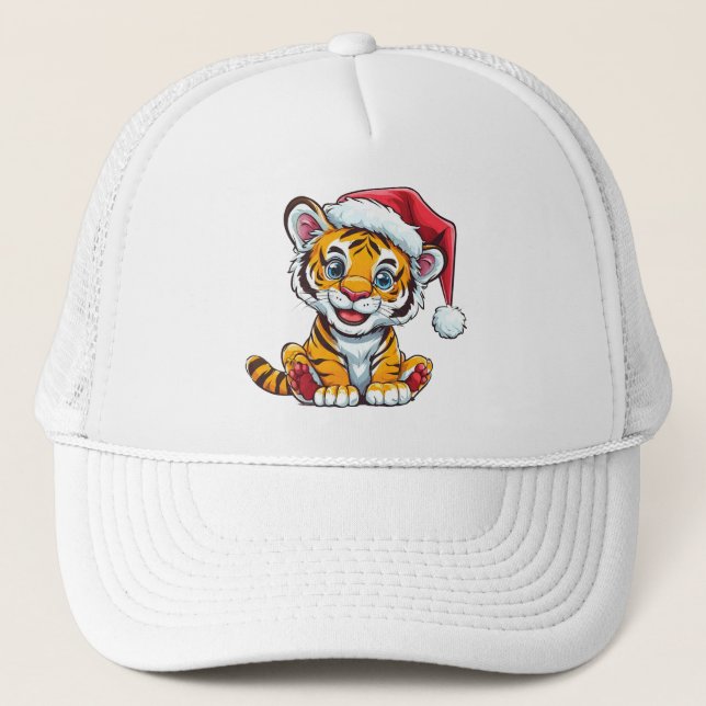Boné Adorable Cartoon Tiger Cub Wearing a Santa Hat (Frente)