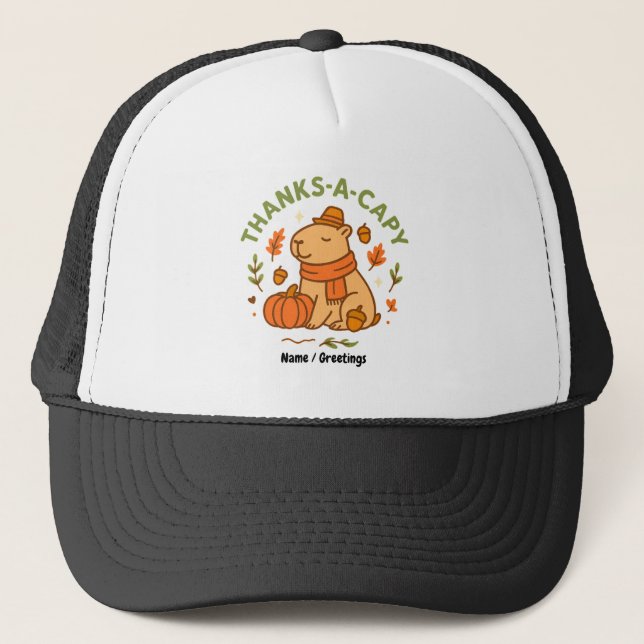 Boné Agradecendo ao Capy Cute Capivara Dia de Ação de G (Frente)