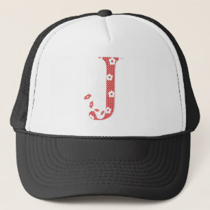 Boné alfabeto floral J (vermelho e pontos)l