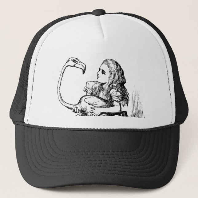 Boné Alice que tenta jogar o croquet com um flamingo (Frente)