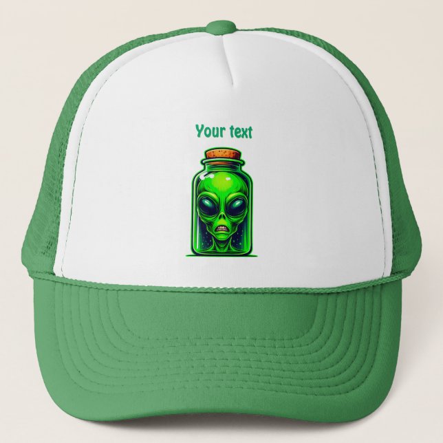 Boné Alienígena Verde em uma Garrafa Neon Sci-Fi (Frente)