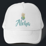 Boné Aloha chapéu tropical do camionista do abacaxi da<br><div class="desc">Aloha chapéu tropical do camionista do abacaxi da aguarela</div>