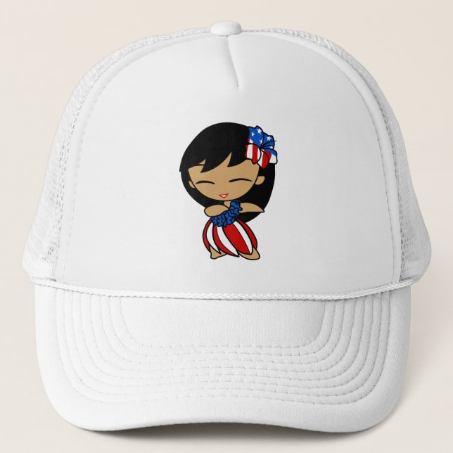 Boné Aloha Honys USA Flag Hula Girl Hats (Frente)