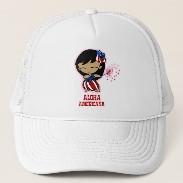 Boné Aloha Honys USA Flag Hula Girl Hats (Frente)